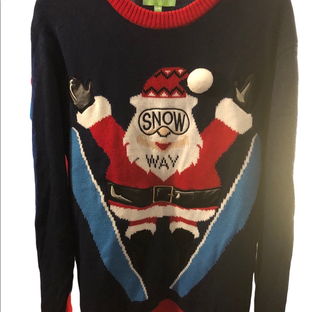 Ugly Christmas Sweater Santa Ski “snow way” Unisex Large